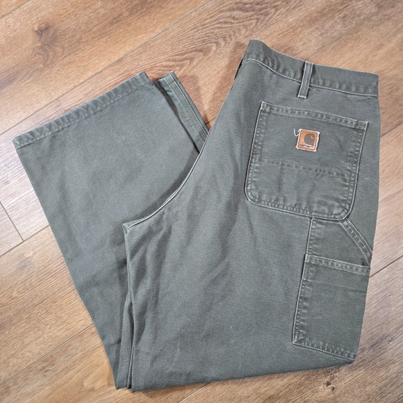 Carhartt Dungaree Fit Work Carpenter Pants Men’s 38x30 Black Canvas Utility - Picture 1 of 11